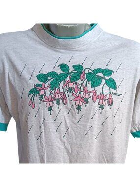 Fuchsia Flower Medium Vintage T-shirt Single Stitch Morning Sun 1980's Heather